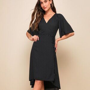 Lulus Farah Black Print Midi Wrap Dress - Size S